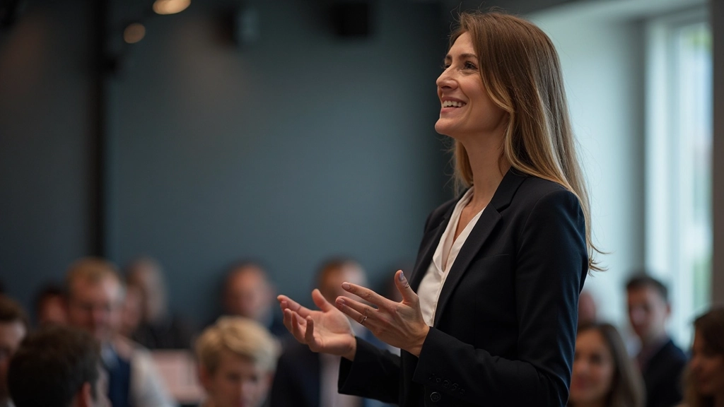 Professionele foto van iemand die presenteert voor publiek