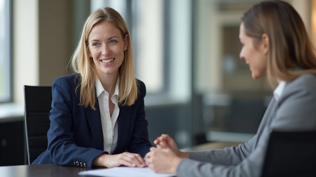 Professionele vrouw voert gesprek met collega aan moderne kantoor tafel met natuurlijk licht